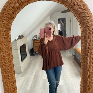 APRICOT Rust Balloon Sleeve Blouse